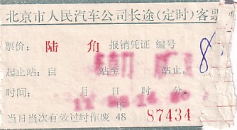 Communication of the city: (międzymiastowe) (Chiny) - ticket abverse. bilet międzymiastowy
dalekobieżny z Pekinu