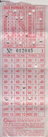 Communication of the city: (międzymiastowe) (Filipiny) - ticket abverse