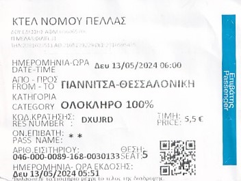 Communication of the city: (międzymiastowe) (Grecja) - ticket abverse