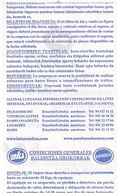 Communication of the city: (międzymiastowe) (Hiszpania) - ticket reverse