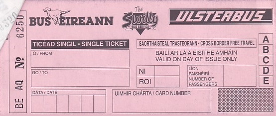 Communication of the city: (międzymiastowe) (Irlandia) - ticket reverse