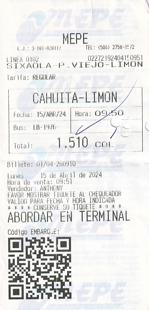 Communication of the city: (międzymiastowe) (Kostaryka) - ticket abverse. 
