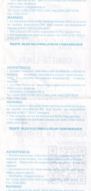 Communication of the city: (międzymiastowe) (Kostaryka) - ticket reverse