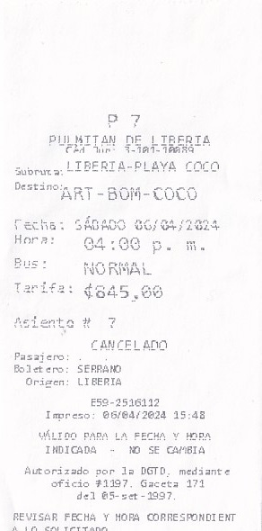 Communication of the city: (międzymiastowe) (Kostaryka) - ticket abverse. 