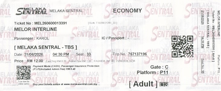 Communication of the city: (międzymiastowe) (Malezja) - ticket abverse. 