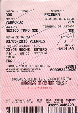 Communication of the city: (międzymiastowe MEX) (Meksyk) - ticket abverse. 