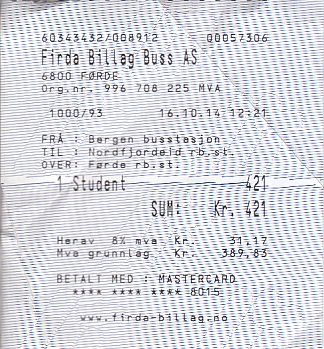 Communication of the city: (międzymiastowe NOR) (Norwegia) - ticket abverse. 