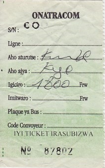 Communication of the city: (międzymiastowe Rwanda) (Rwanda) - ticket abverse. 