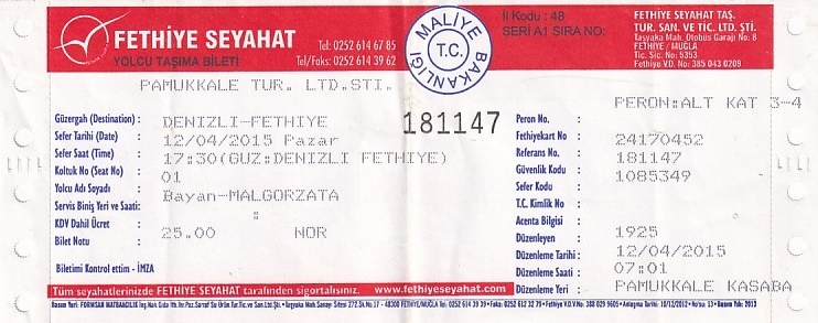 Communication of the city: (międzymiastowe) (Turcja) - ticket abverse