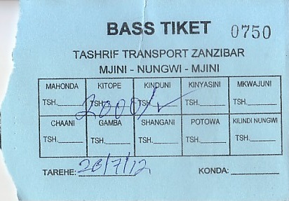 Communication of the city: (międzymiastowe Zanzibar) (Tanzania) - ticket abverse. 