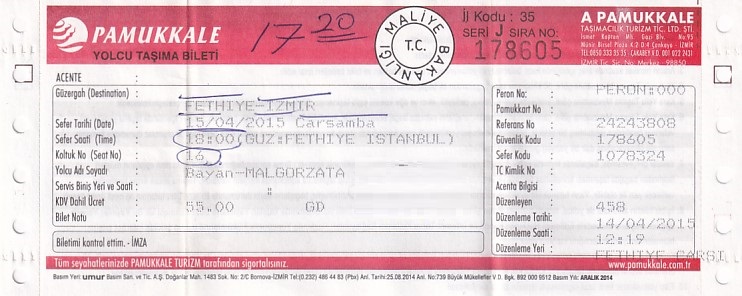 Communication of the city: (międzymiastowe) (Turcja) - ticket abverse
