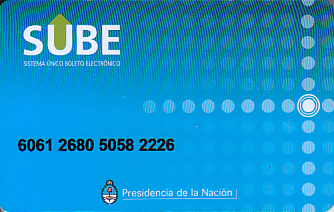Communication of the city: (ogólnoargentyńskie SUBE) (Argentyna) - ticket abverse. <IMG SRC=img_upload/_chip.png alt="plastikowa karta elektroniczna, karta miejska"> karta wyrobiona w <a href=http://tickets.cba.pl/pokaz.php?p=pawel&kraj=Argentyna&miasto=%28og%C3%B3lnoargenty%C5%84skie%20SUBE%29&user1=&user2=1&user2=1&fraza= target=_blank><b>Ushuaii »</b></a></font>