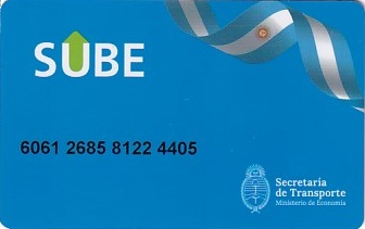 Communication of the city: (ogólnoargentyńskie SUBE) (Argentyna) - ticket abverse. <IMG SRC=img_upload/_chip.png alt="plastikowa karta elektroniczna, karta miejska">