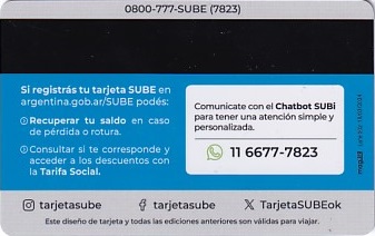 Communication of the city: (ogólnoargentyńskie SUBE) (Argentyna) - ticket reverse
