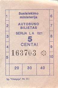 Communication of the city: (ogólnolitewskie) (Litwa) - ticket abverse. 