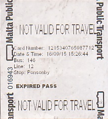 Communication of the city: (ogólnomaltańskie) (Malta) - ticket abverse. 