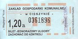 Communication of the city: Cieszyn (Polska) - ticket abverse. <IMG SRC=img_upload/_0karnet.png alt="karnet">